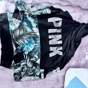 Victoria's Secret Black Hoodie with Blue and Green Leaf Design